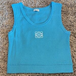 Loewe Blue Sleeveless Cropped Knit Tank Top